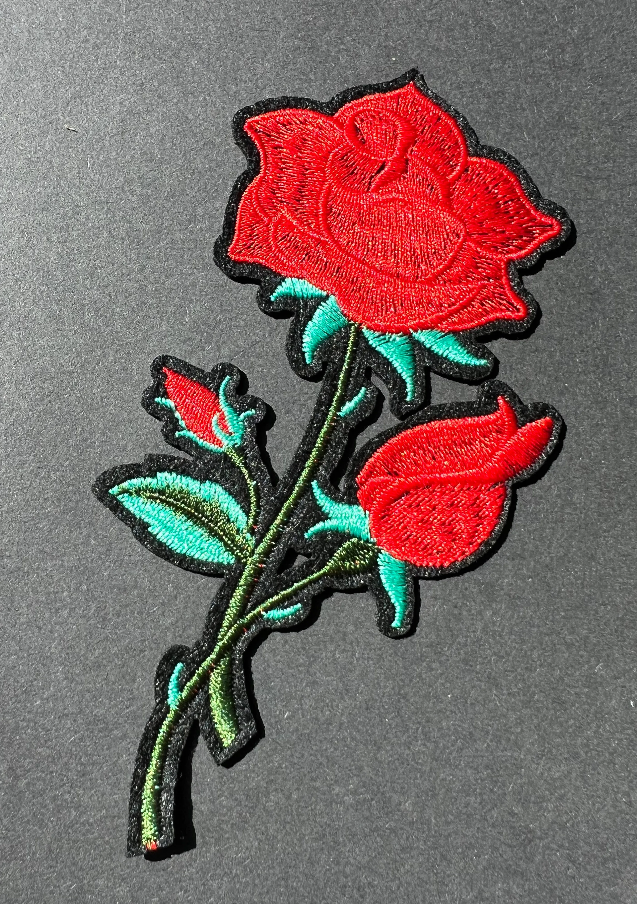 Dramatic Big Red Rose Iron On Patch