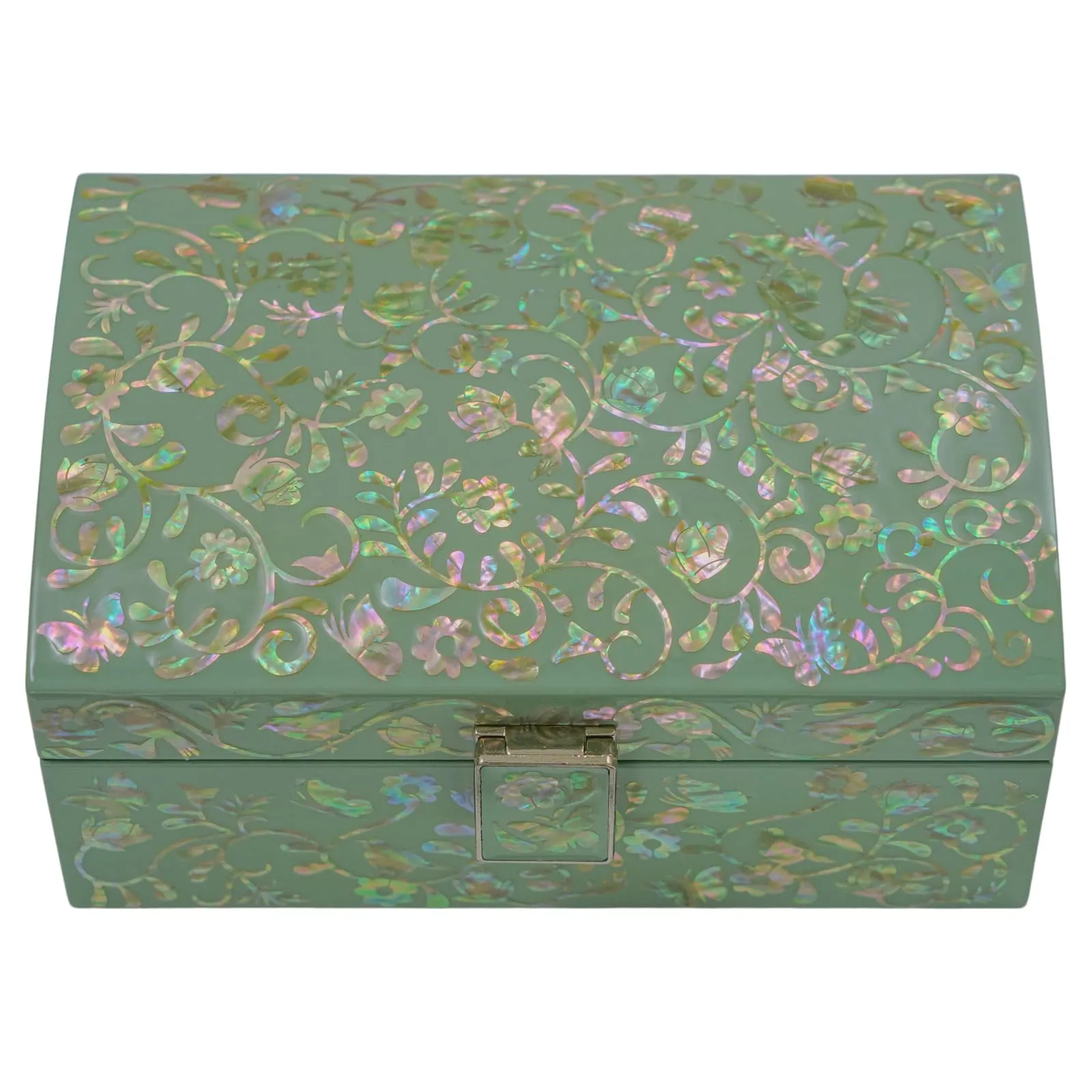 Elegant Mint-Green Mother of Pearl Wooden Box