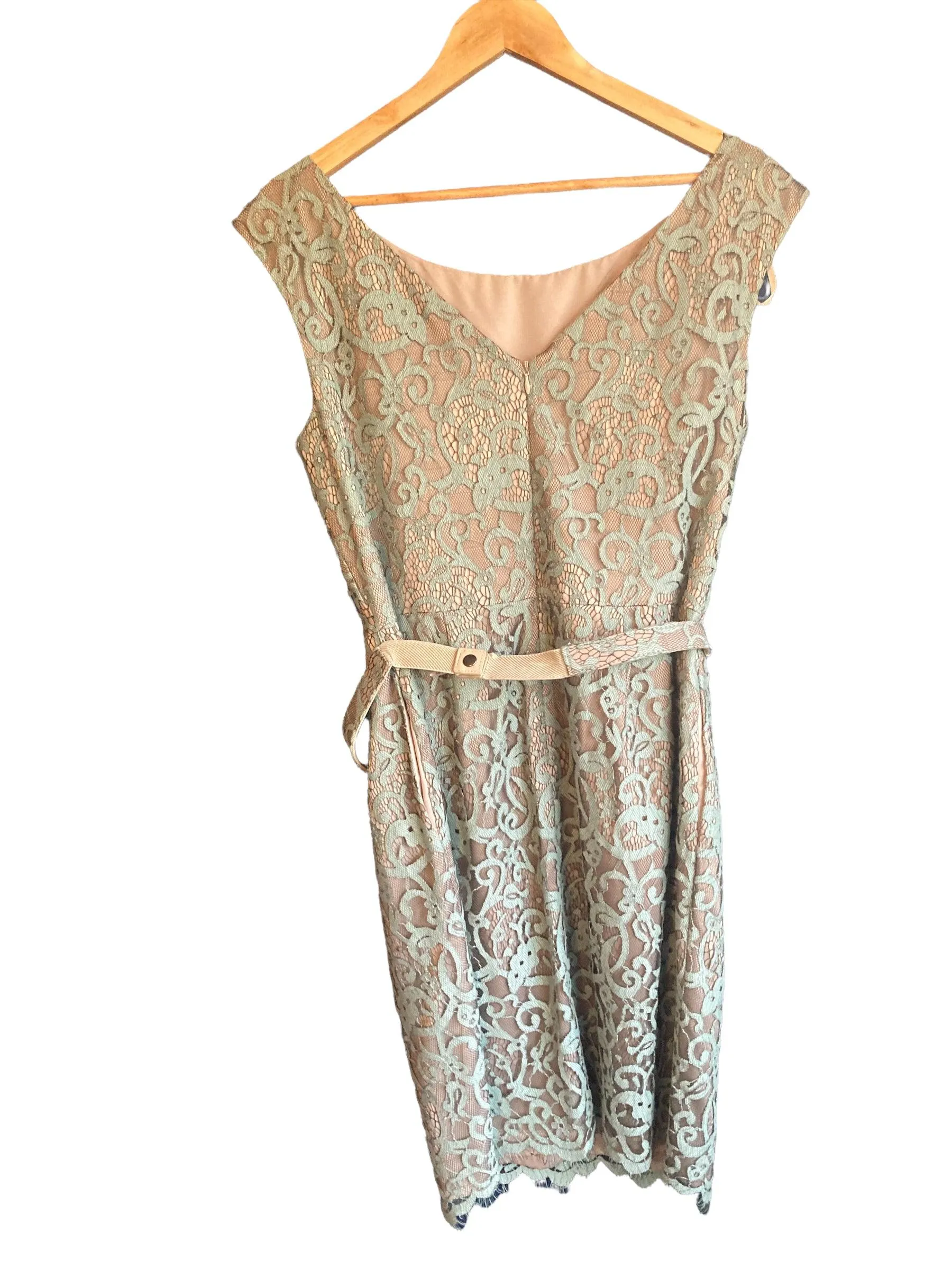 Eliza J Mint Green And Charcoal Lace Sleeveless Dress UK Size 16