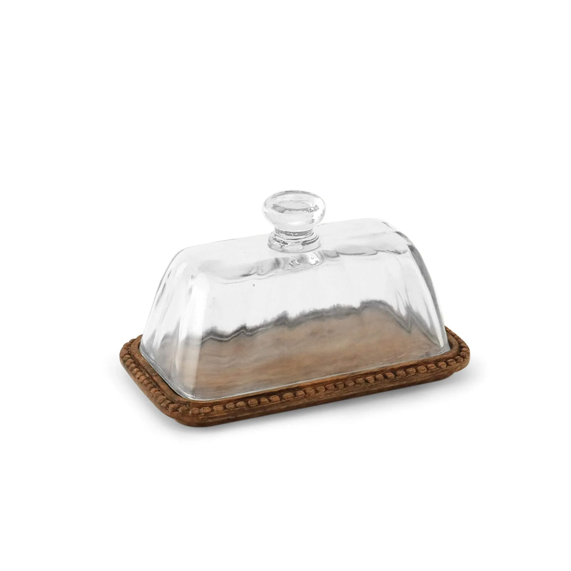 Ellementry Clear Glass Butter Dish with Wooden Base| Colour: Clear | Glass |Baking Dish |Wooden Base| Handcrafted | Versatile | Sustainable | Food Safe | Gifting |