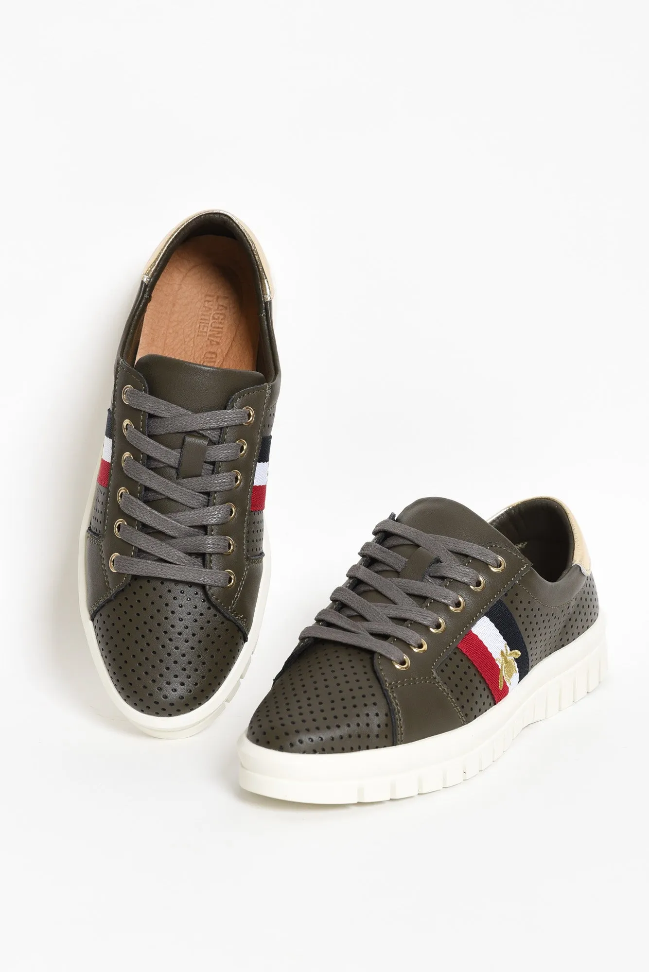 Elope Khaki Bee Leather Sneaker