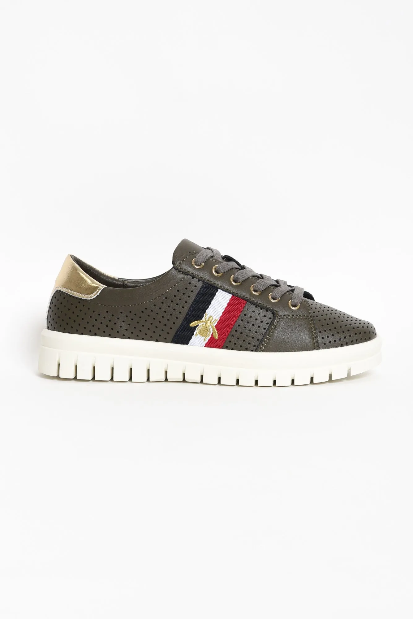 Elope Khaki Bee Leather Sneaker