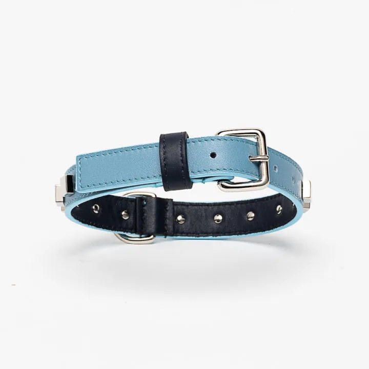 Emma Firenze Dog Collar in Pink & Red or Azure & Navy with Brass Studs