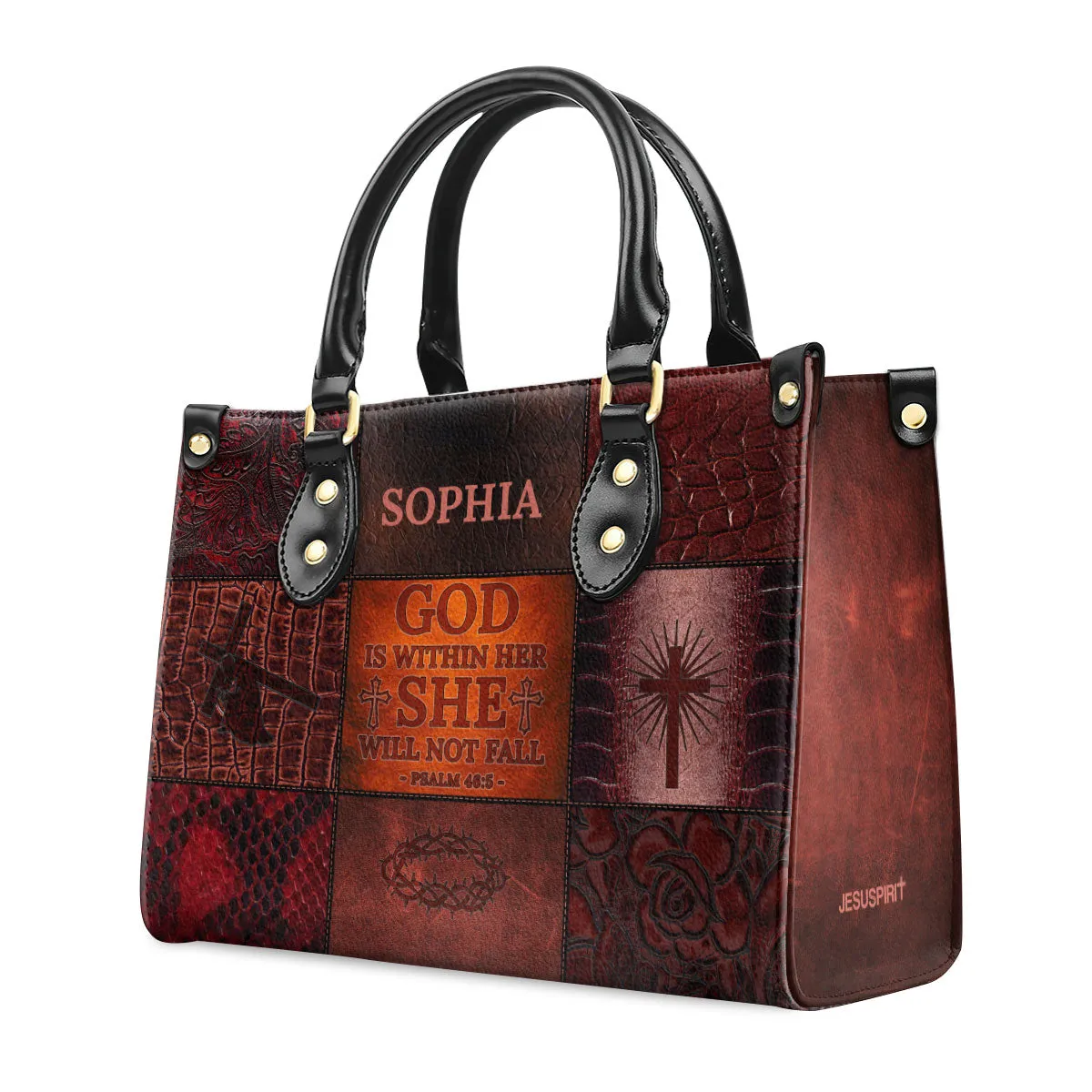 God Is Within Her - She Will Not Fall Custom Name Leather Handbags For Women