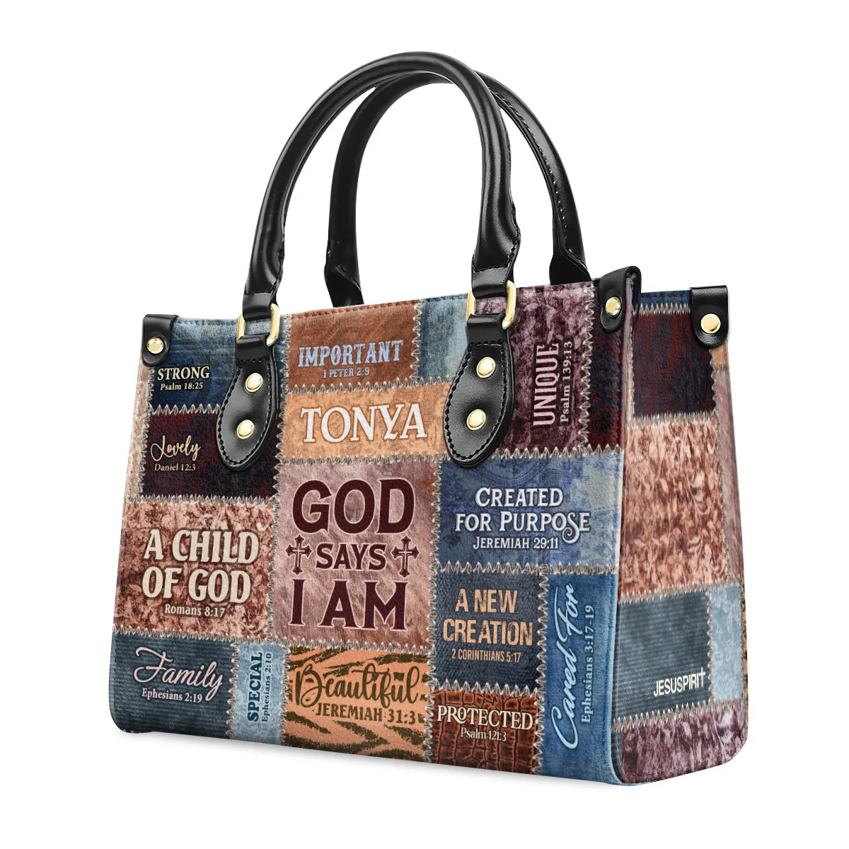 God Says I Am Personalized Leather Handbag - Custom Name Leather Handbags For Women