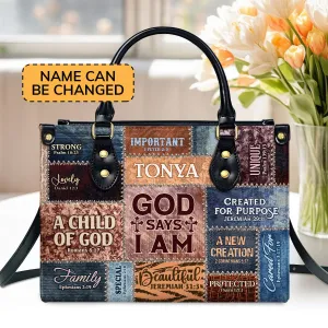 God Says I Am Personalized Leather Handbag - Custom Name Leather Handbags For Women