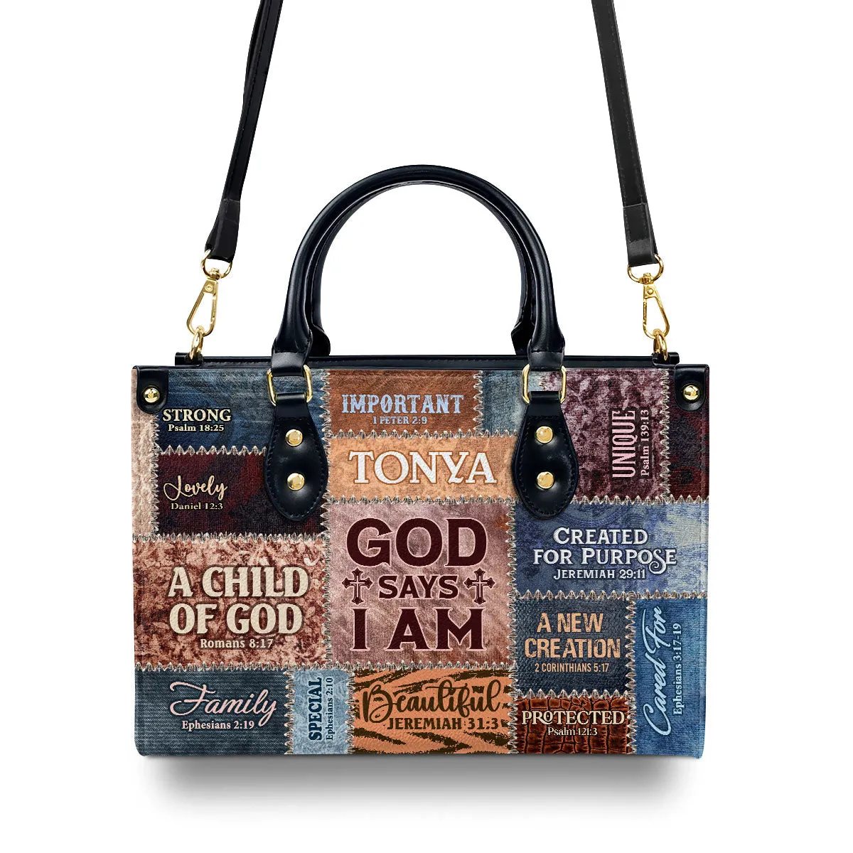 God Says I Am Personalized Leather Handbag - Custom Name Leather Handbags For Women