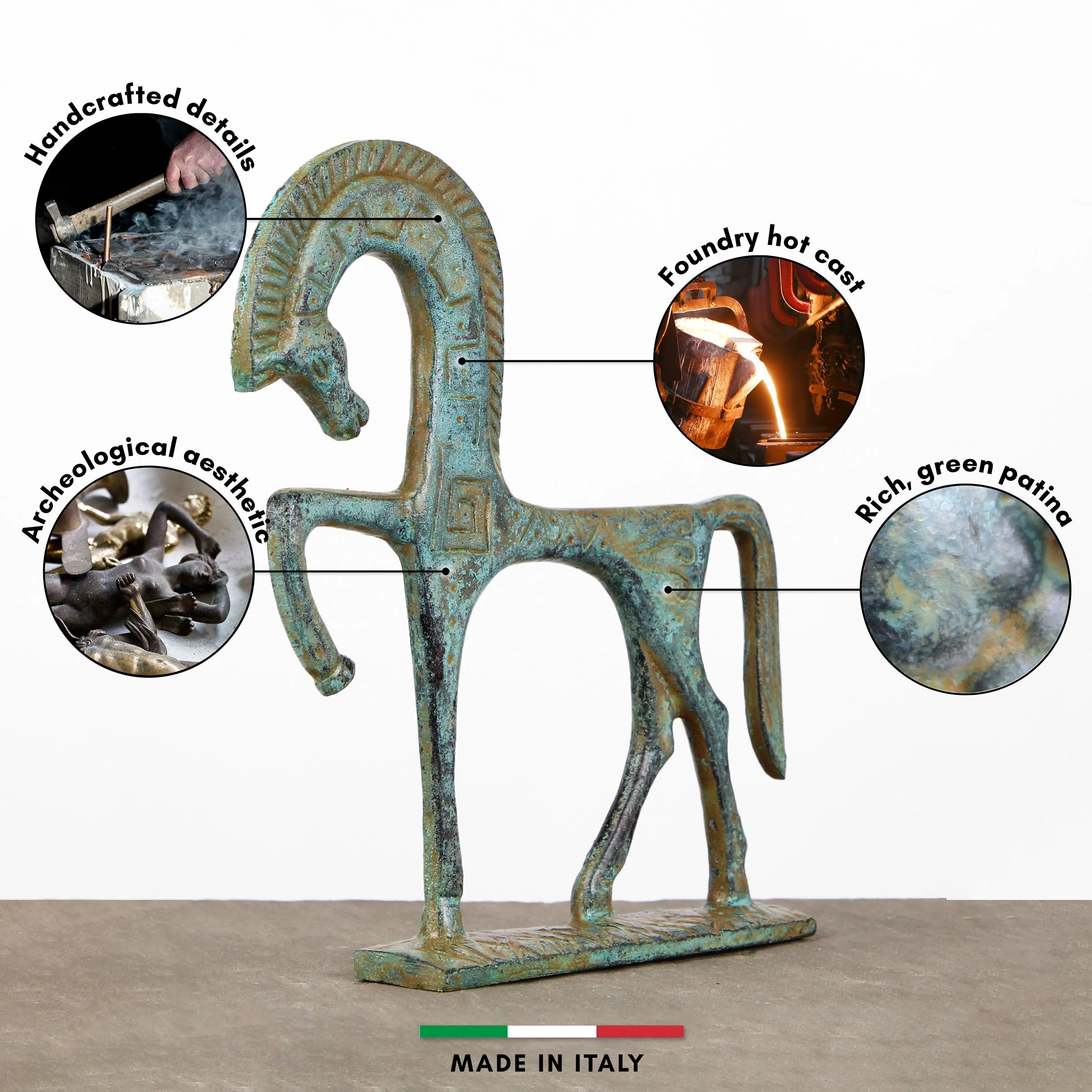 Greek Horse Statue - Small (Green Bronze)