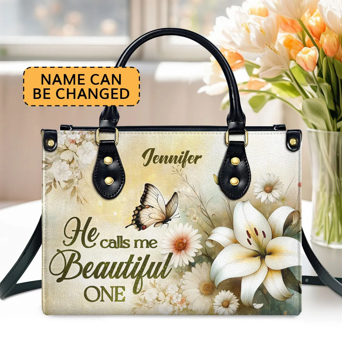 He Calls Me Beautiful One Custom Name Leather Handbags For Women