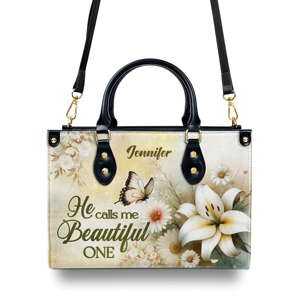 He Calls Me Beautiful One Custom Name Leather Handbags For Women