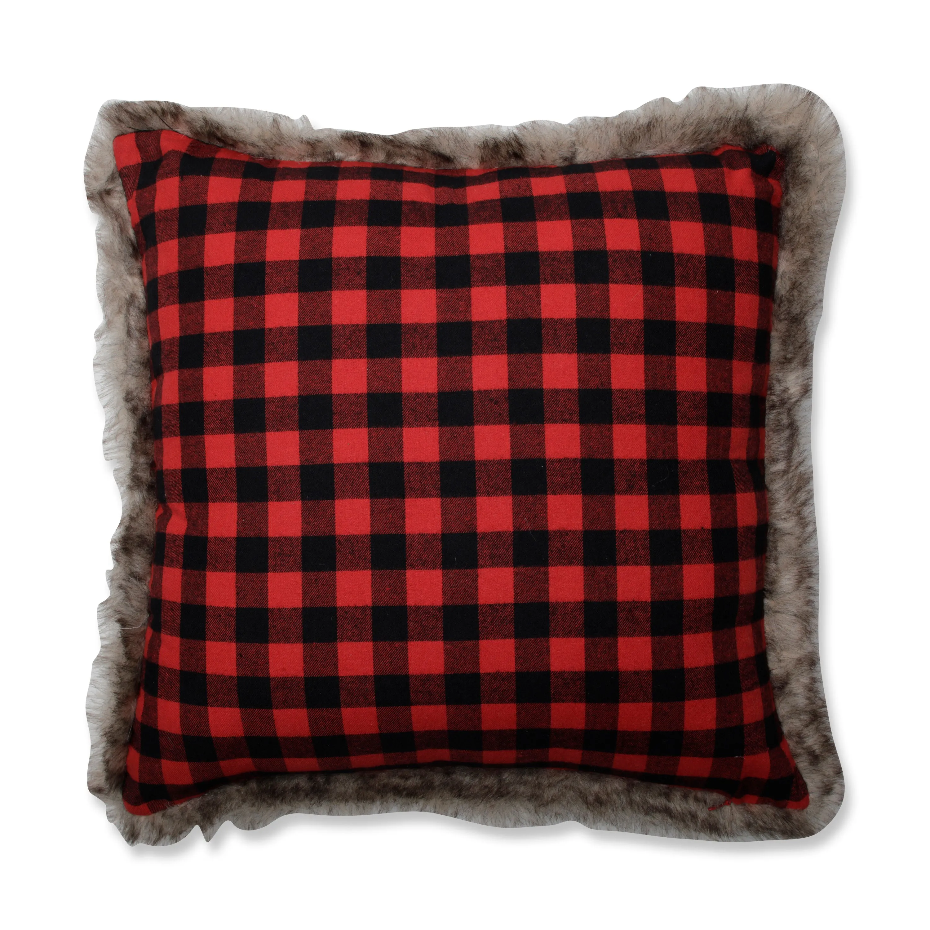 Indoor Christmas Fur Reindeer Square Red/Black 18-inch Throw Pillow