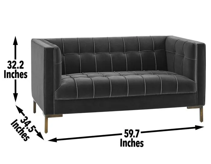 Isaac Channel Stitched Gray Velvet Loveseat