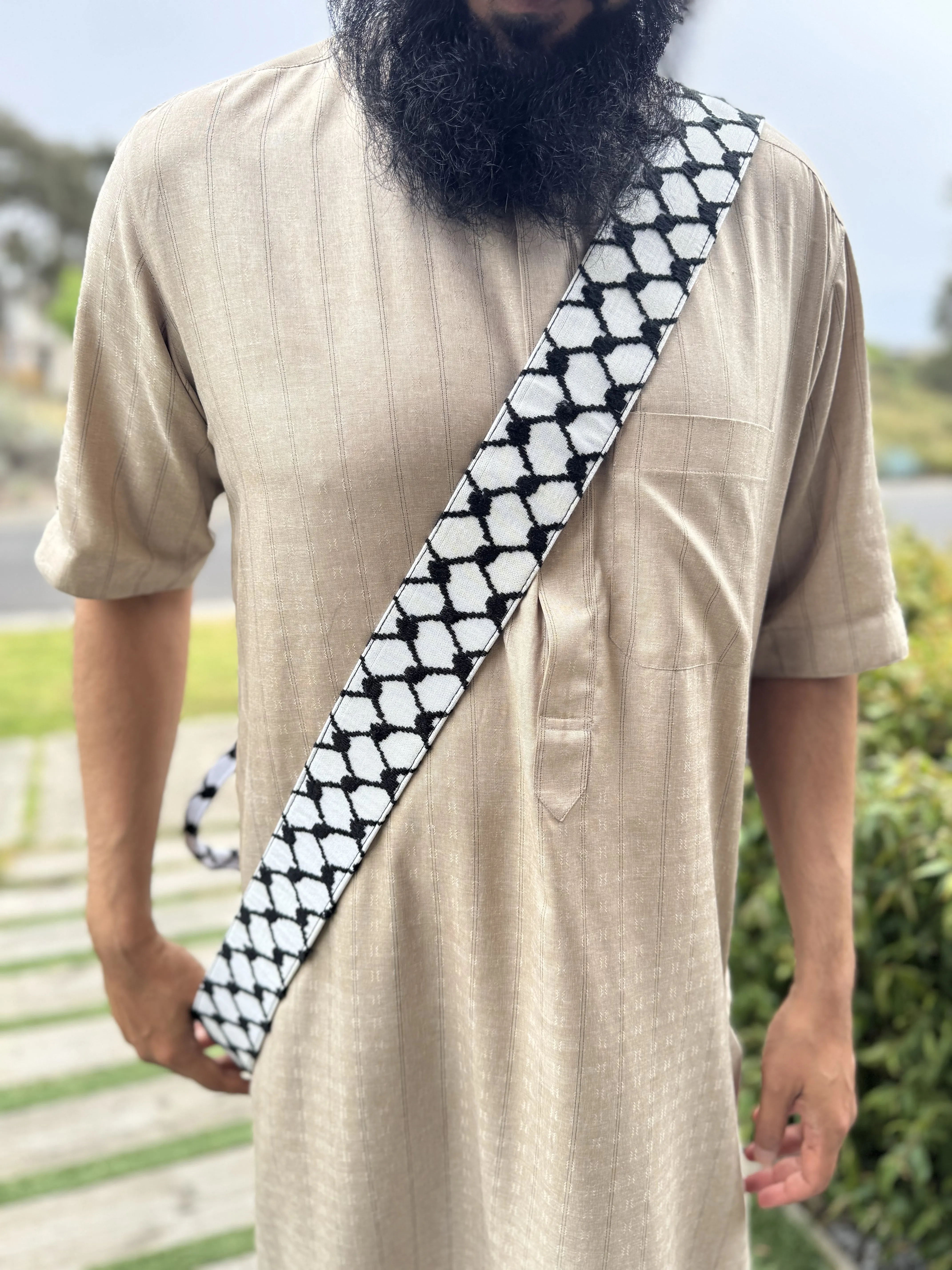 Keffiyeh Black & White Strap: Empowerment Woven with Style (Camera / Bag Strap) HAND MADE