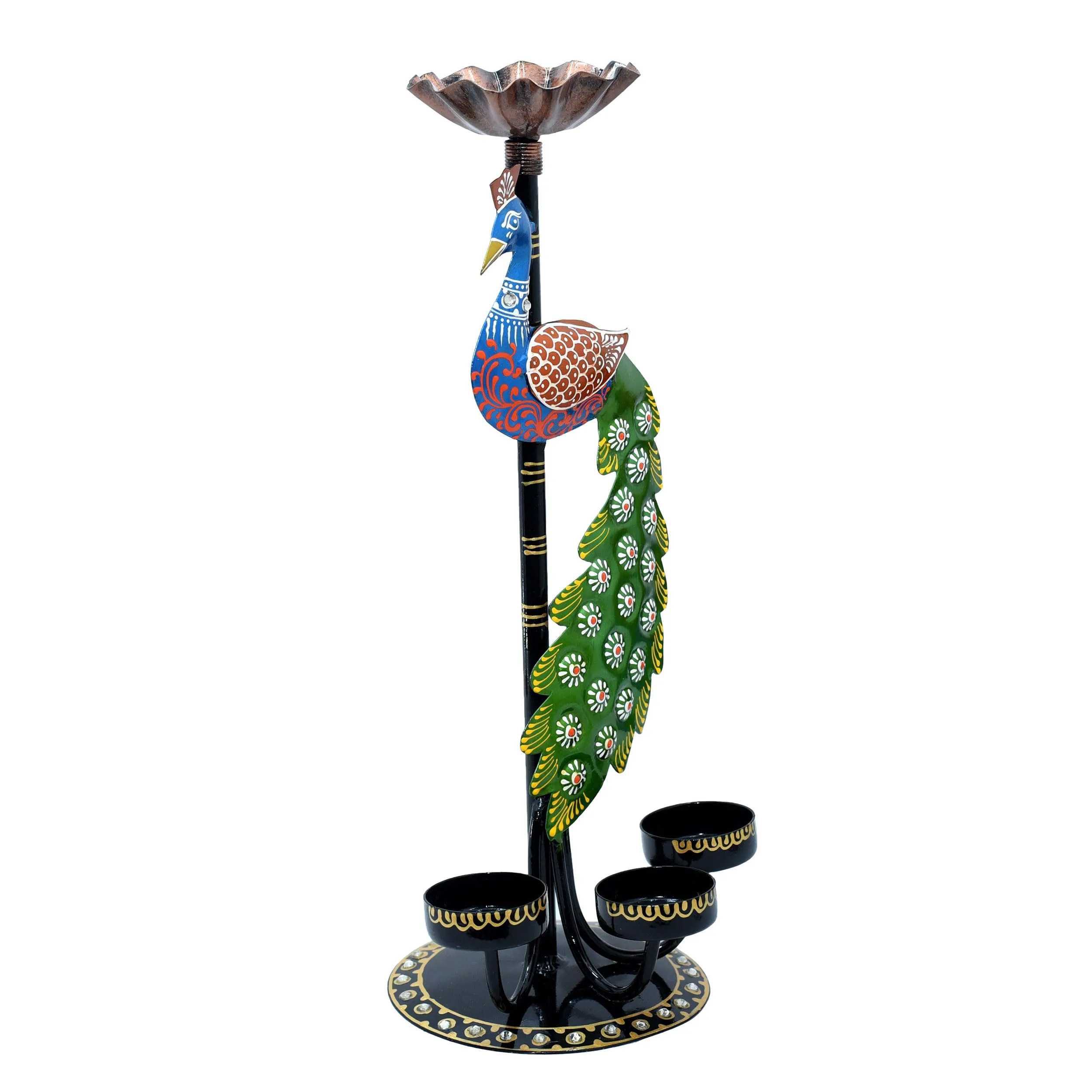 Kraftskala Tea Light Candle Holder Decorative Peacock Showpiece Metal Figurine 4 Candle Diya Burner Slots for Living Room, Diwali Gifts, Home Decor