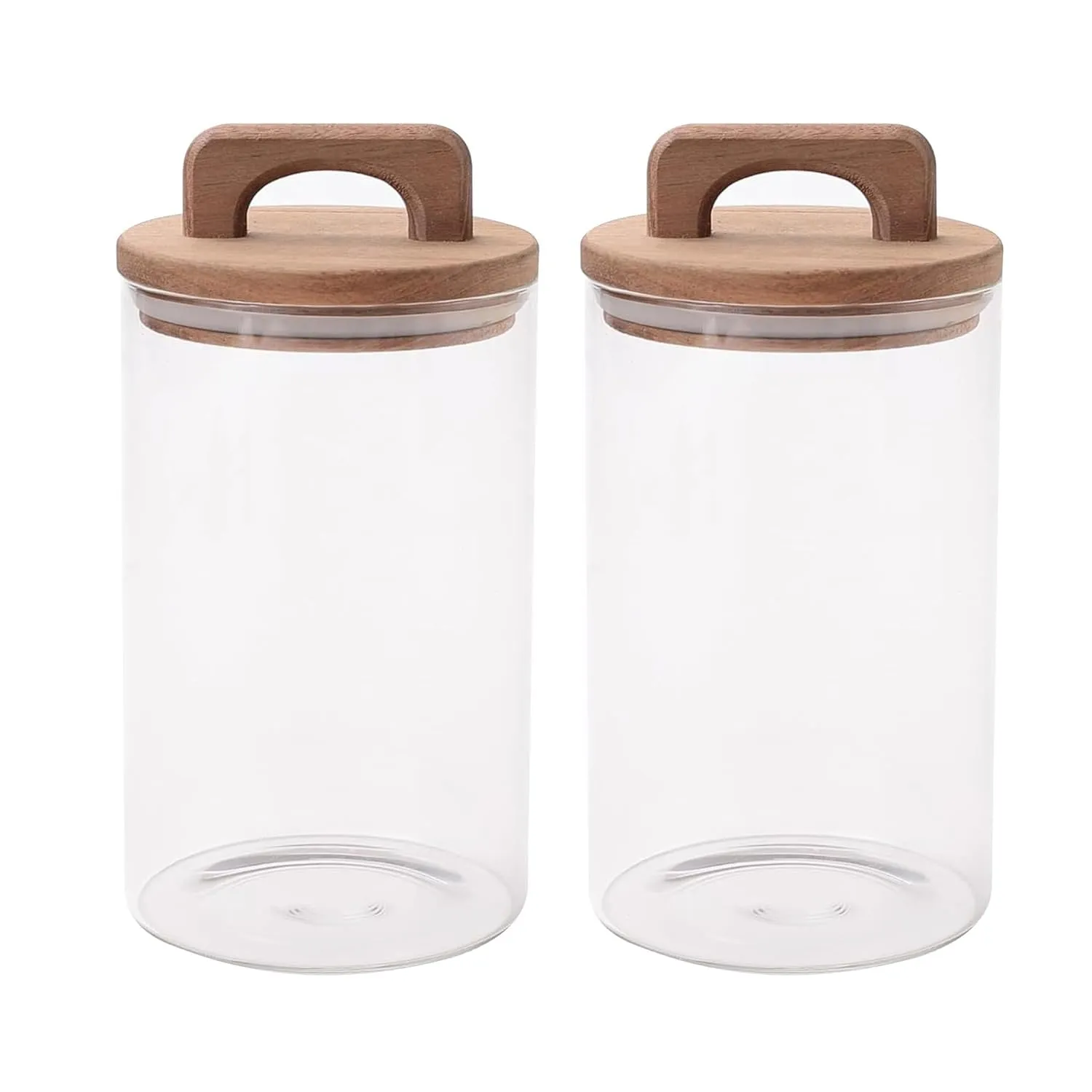 Kuber Industries 1000ml Glass Jars with Wooden Lid, Set of 2 | Airtight Kitchen Storage Containers | Moisture & Dust Proof | Transparent Jar with Handle