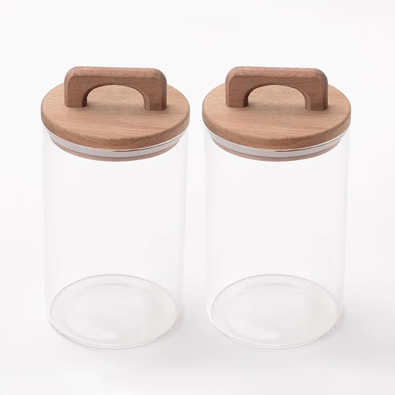 Kuber Industries 1000ml Glass Jars with Wooden Lid, Set of 2 | Airtight Kitchen Storage Containers | Moisture & Dust Proof | Transparent Jar with Handle