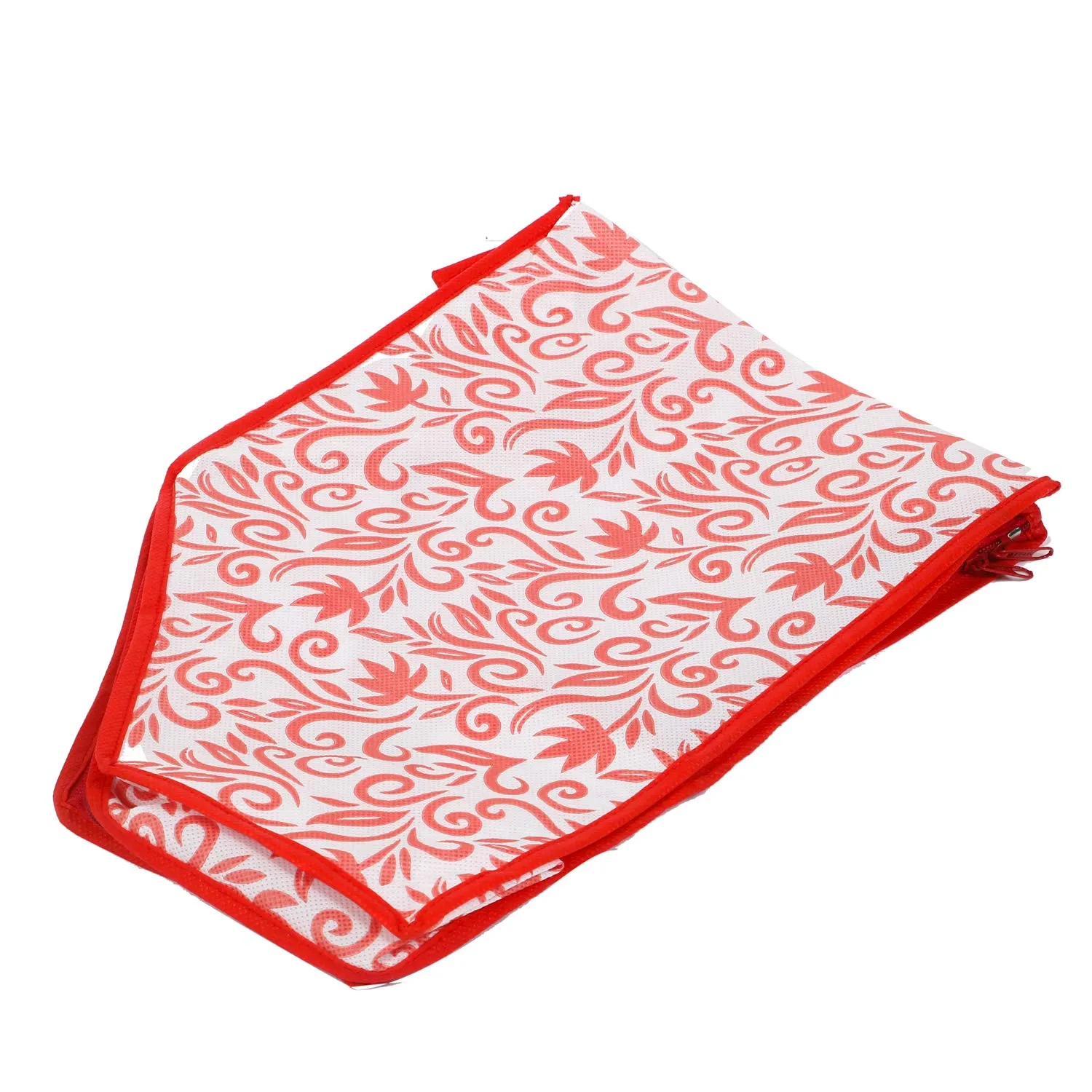 Kuber Industries Floral Design 2 Piece Non Woven Blouse Cover Set (Red & White) - CTKTC023186