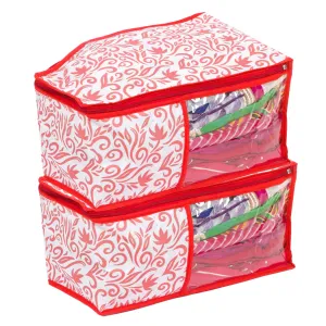 Kuber Industries Floral Design 2 Piece Non Woven Blouse Cover Set (Red & White) - CTKTC023186