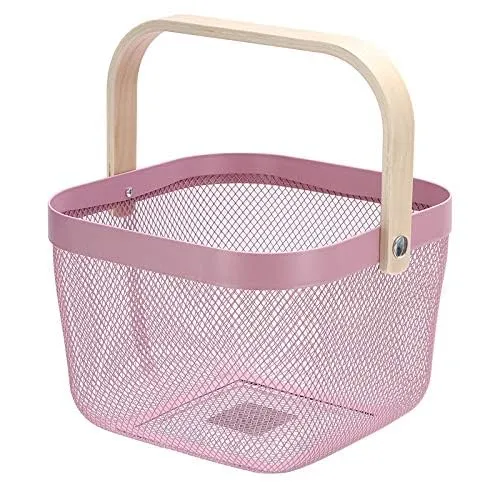 Kuber Industries Metal Wire Basket With Handle|Storage Basket Fot Fruits, Books|Mesh Open Storage Bin|Storage Organizer|Pack Of 3|Pink