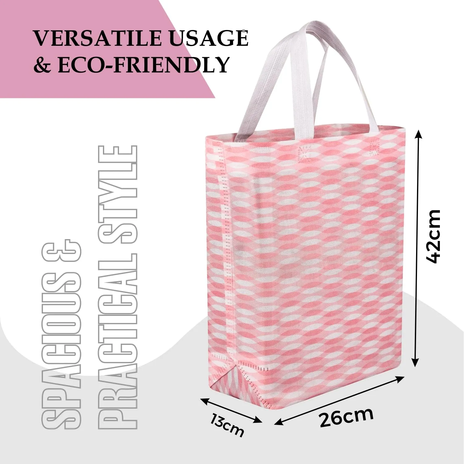 Kuber Industries Shopping Handbag | Grocery Handbag | Shopping Bag | Grocery Shopping Bag | Reusable Shopping Bags | Vegetable Bag | Zig-Zag Carry Bag | Pack of 24 | Pink