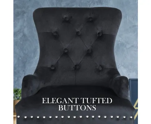 La Bella 2 Set Black French Provincial Dining Chair Ring Studded Lisse Velvet Rubberwood