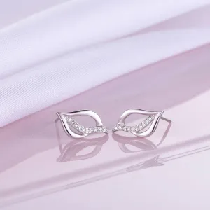 Leaf CZ Studded Rhodium Plated 925 Sterling Silver Stud Earrings