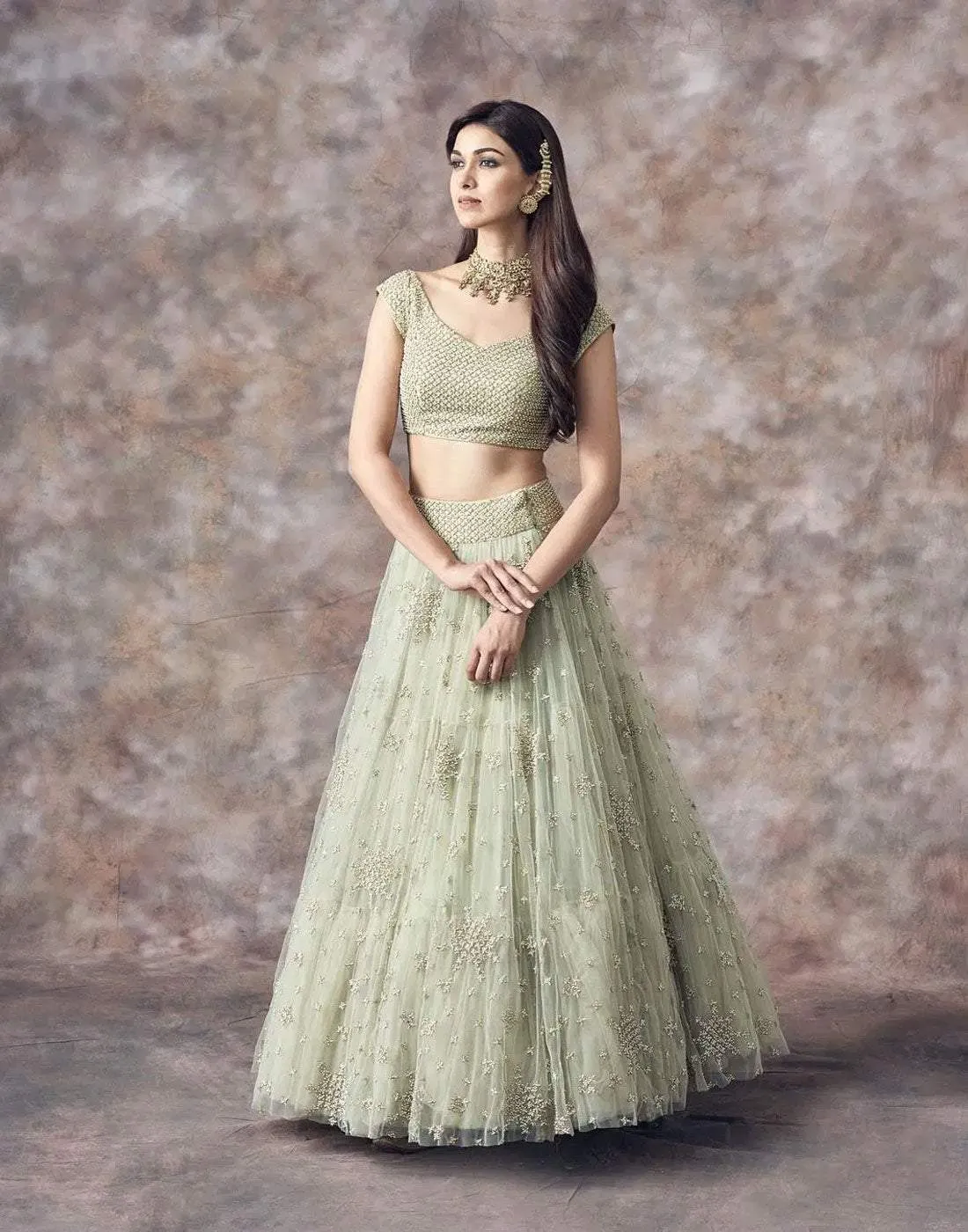 Lehenga Choli In Mint Green Color with Satin Blouse and Dupatta