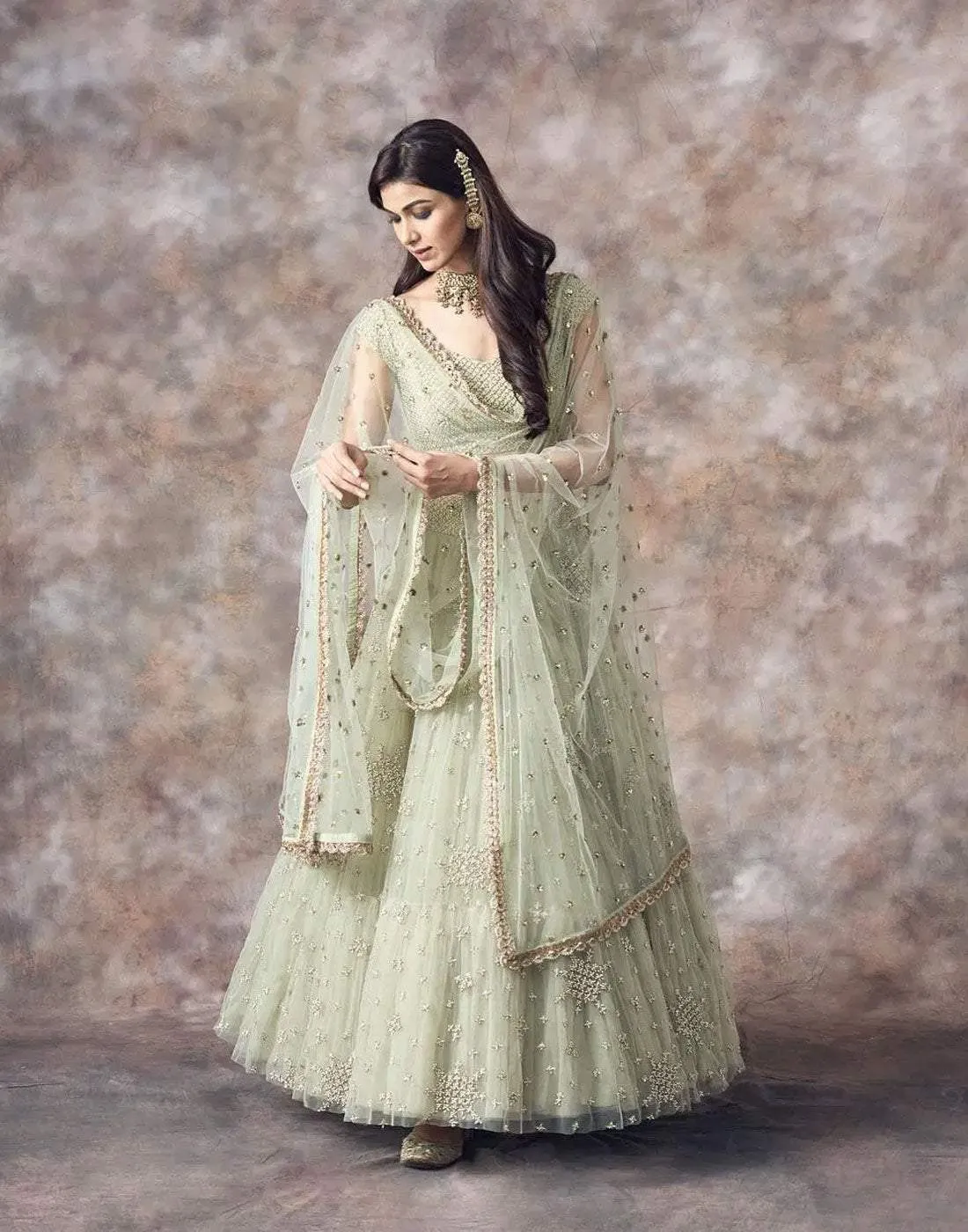 Lehenga Choli In Mint Green Color with Satin Blouse and Dupatta