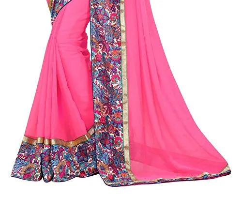 Livie Women's Georgette Sarees Party Wear/Fancy Georgette Sarees/Printed Georgette Sarees - Bubblegum Pink