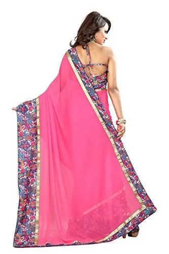 Livie Women's Georgette Sarees Party Wear/Fancy Georgette Sarees/Printed Georgette Sarees - Bubblegum Pink