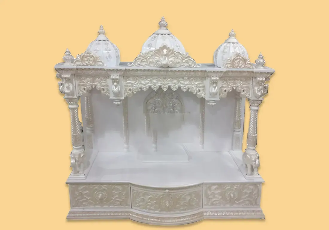 Marble Look Hand Crafted Teak Wooden Temple