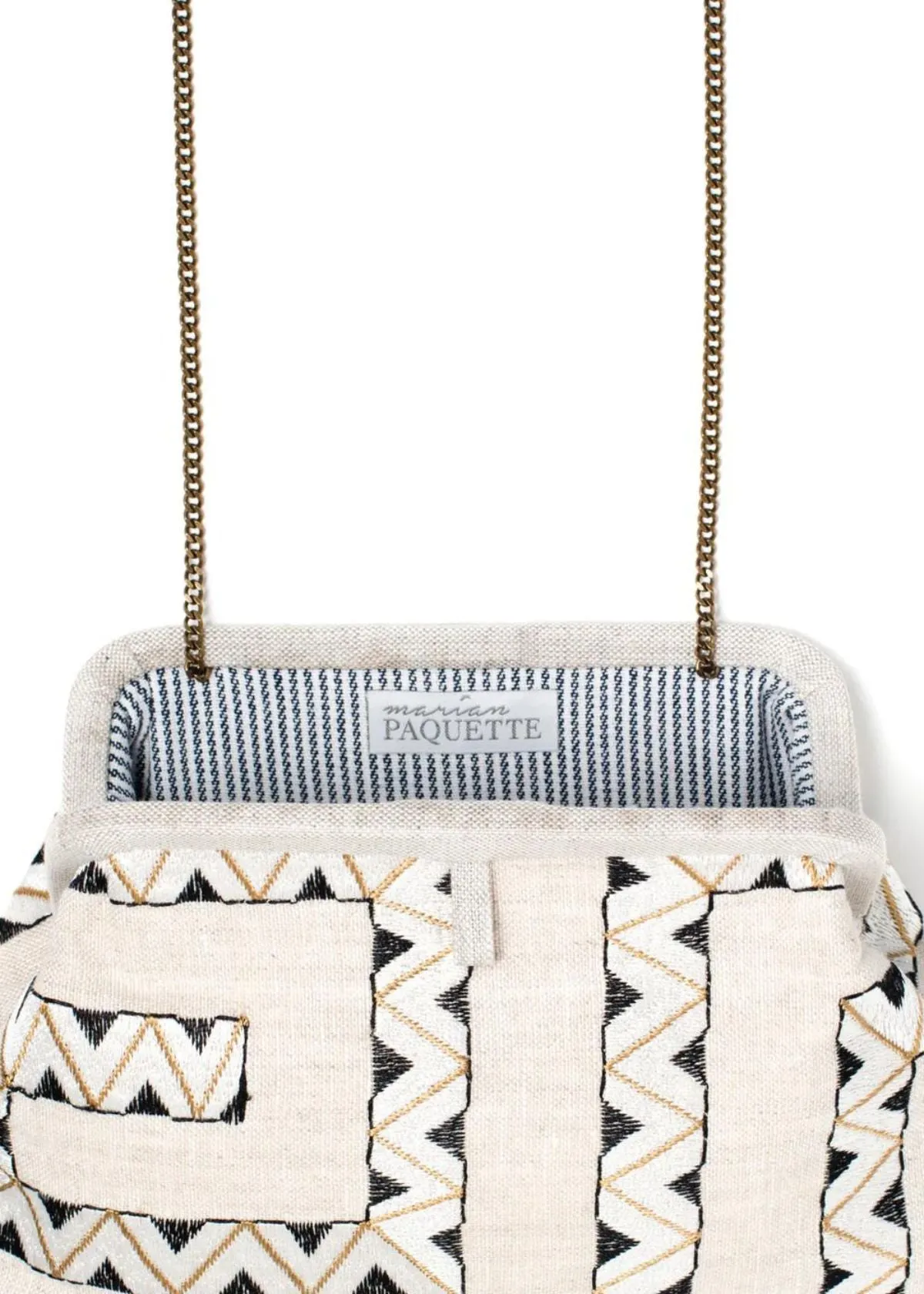 MARIAN PAQUETTE Liette Embroidered Clutch - Taupe & Black