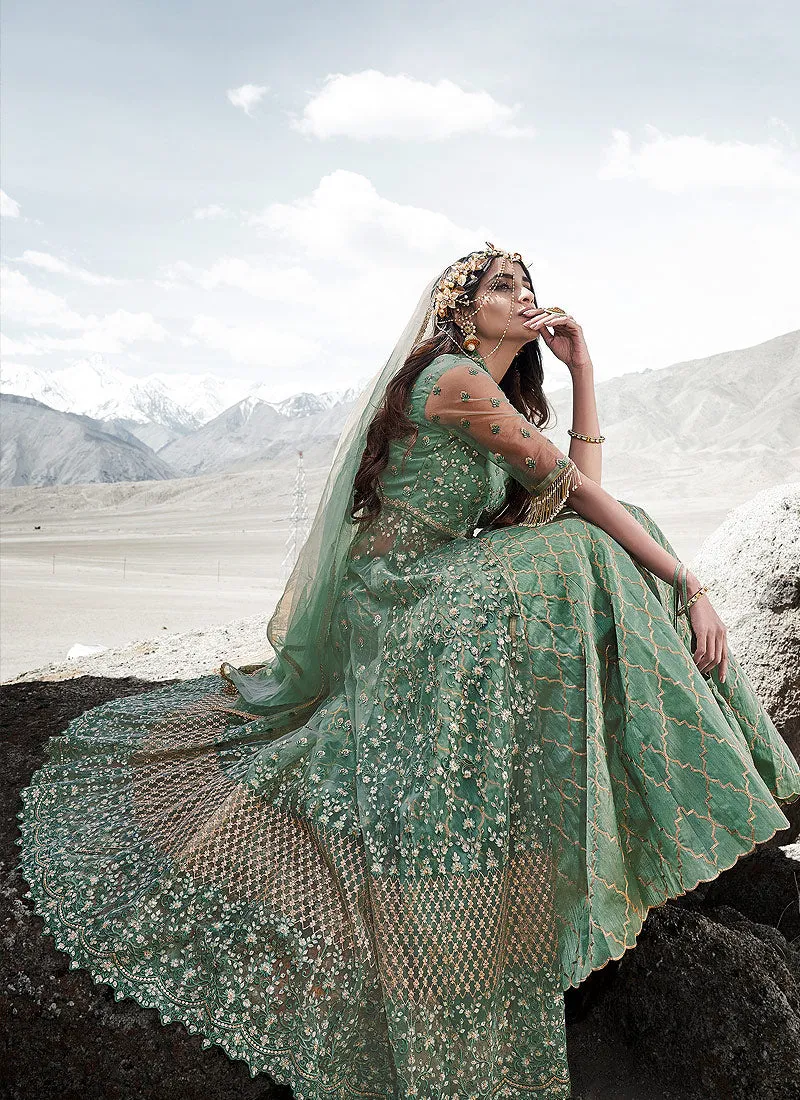 Mint Green Designer Anarkali Lehenga Suit