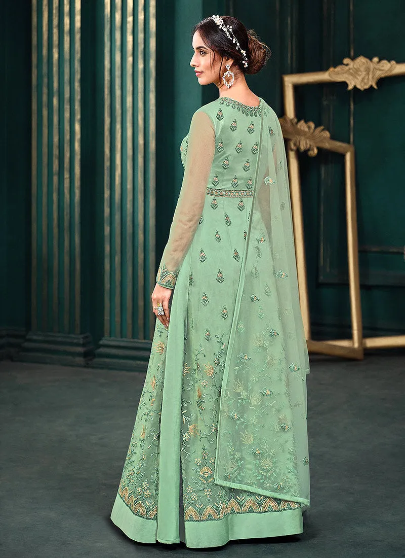 Mint Green Traditional Embroidered Designer Indian Anarkali Suit