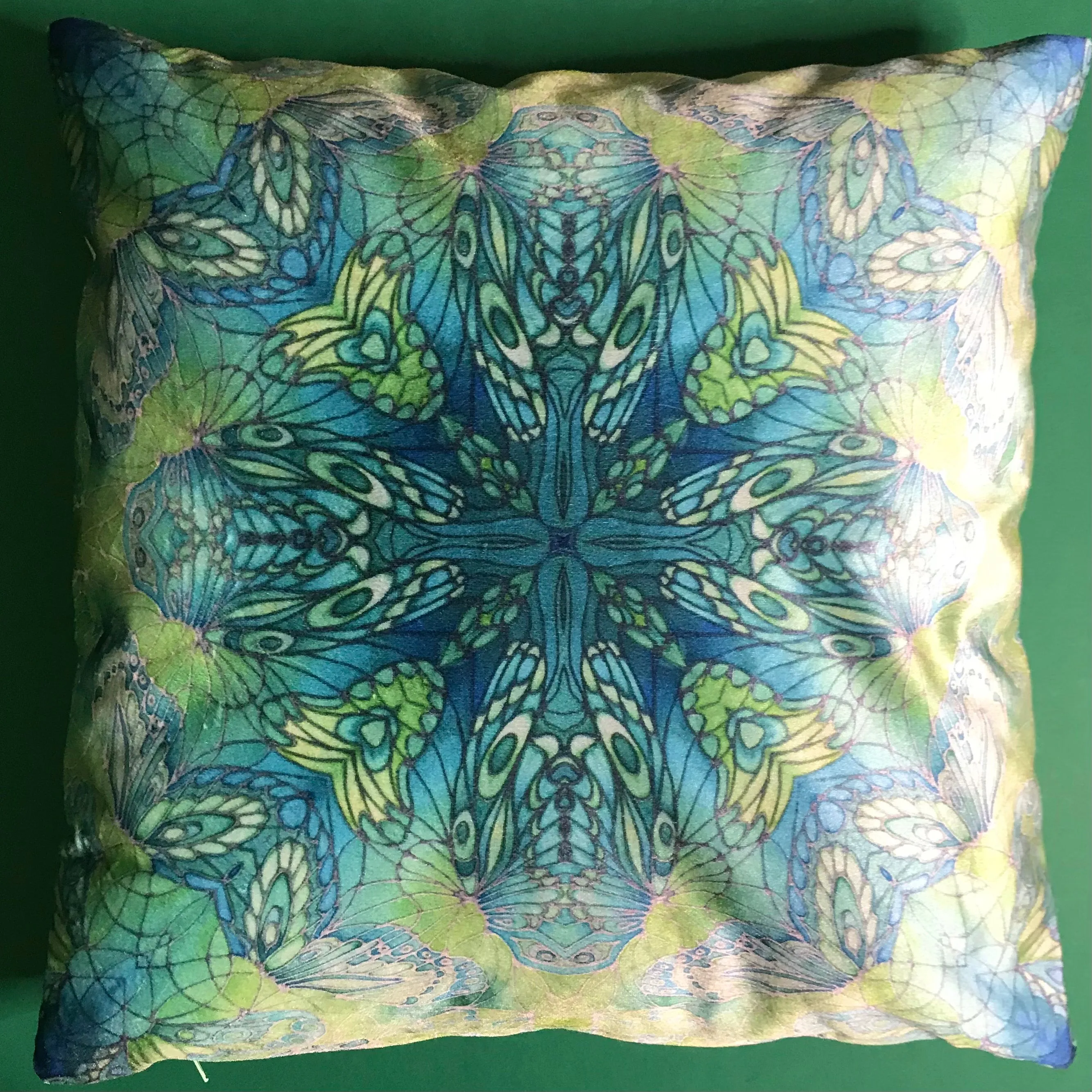 Mint Green Velvet Butterflies Cushion - Luxury Velvet Fabric - Deep Plum Butterflies pillow