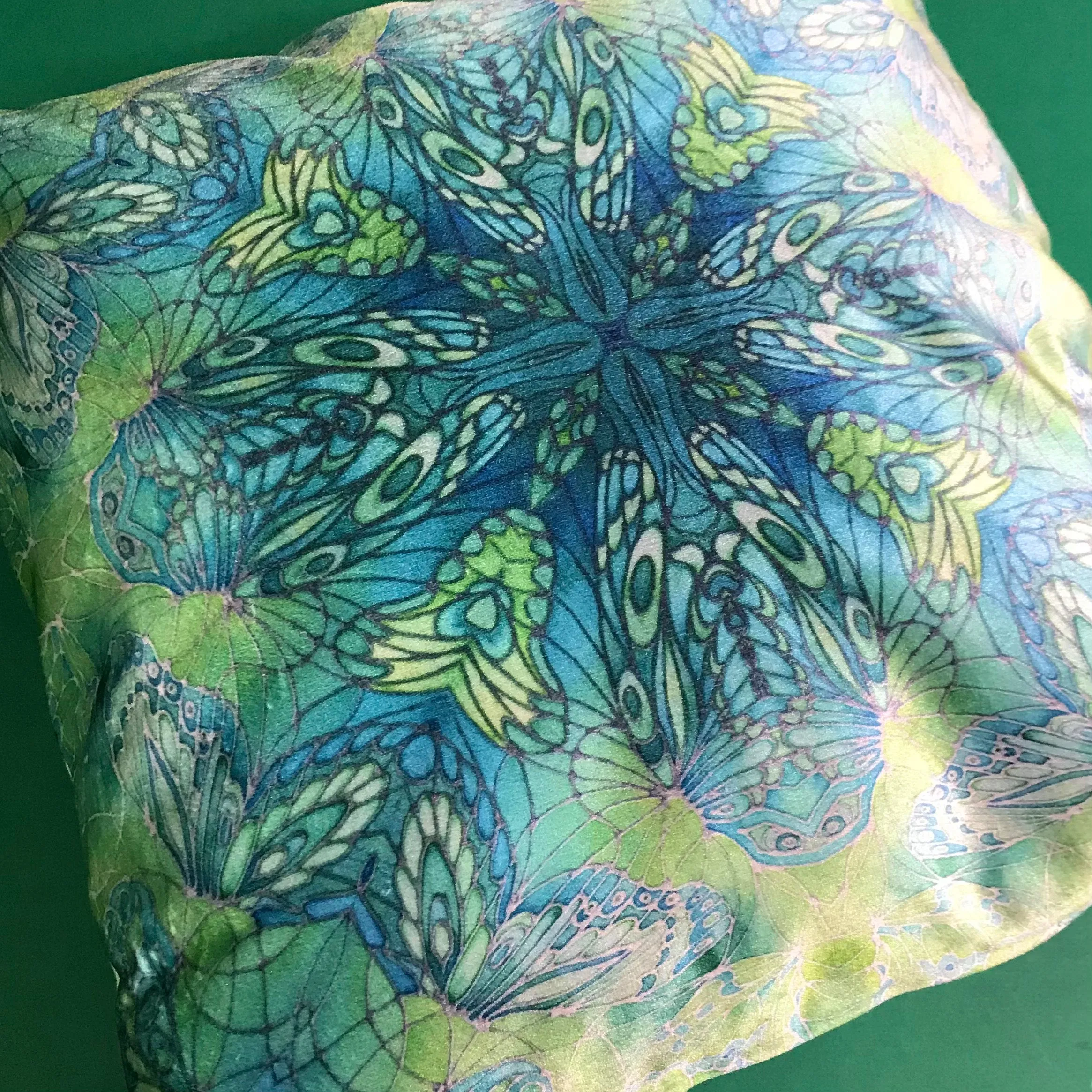 Mint Green Velvet Butterflies Cushion - Luxury Velvet Fabric - Deep Plum Butterflies pillow