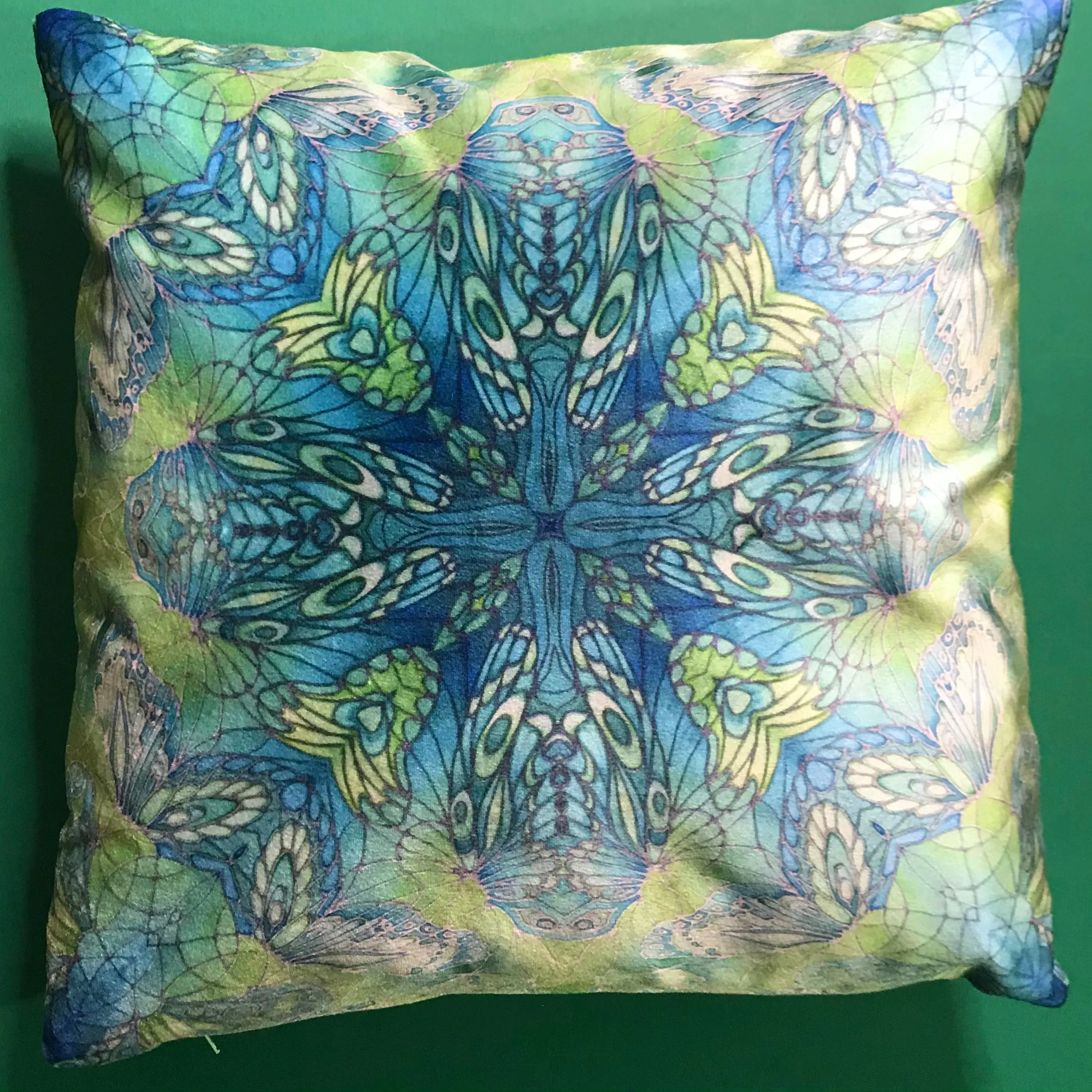 Mint Green Velvet Butterflies Cushion - Luxury Velvet Fabric - Deep Plum Butterflies pillow