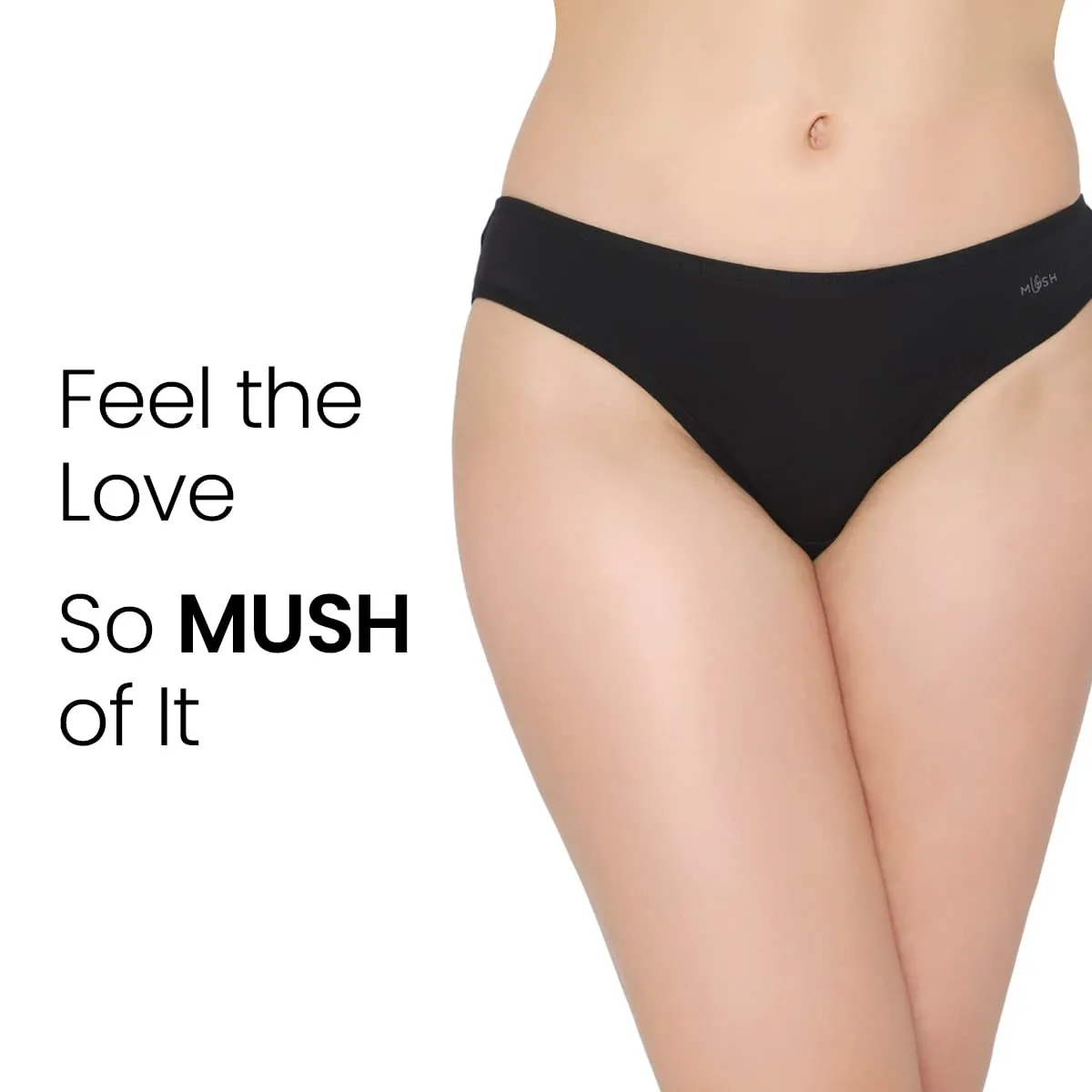 Mush Womens Ultra Soft Bamboo Modal Bikini Brief || Breathable Panties || Anti-Odor, Seamless, Anti Microbial Innerwear Pack of 2 (S, Black and Beige)