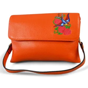 NAMBUCCA - Addison Road Embroidered Orange Pebbled Leather Crossbody