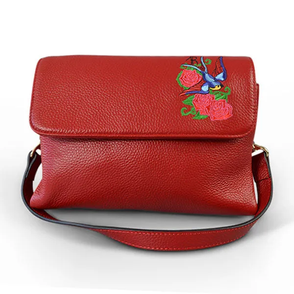 NAMBUCCA - Addison Road Embroidered Red Genuine Leather Crossbody Bag