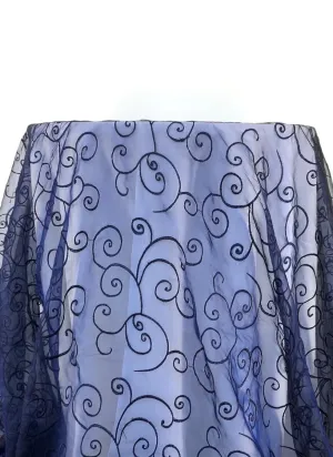 Navy Embroidered Organza Tablecloth