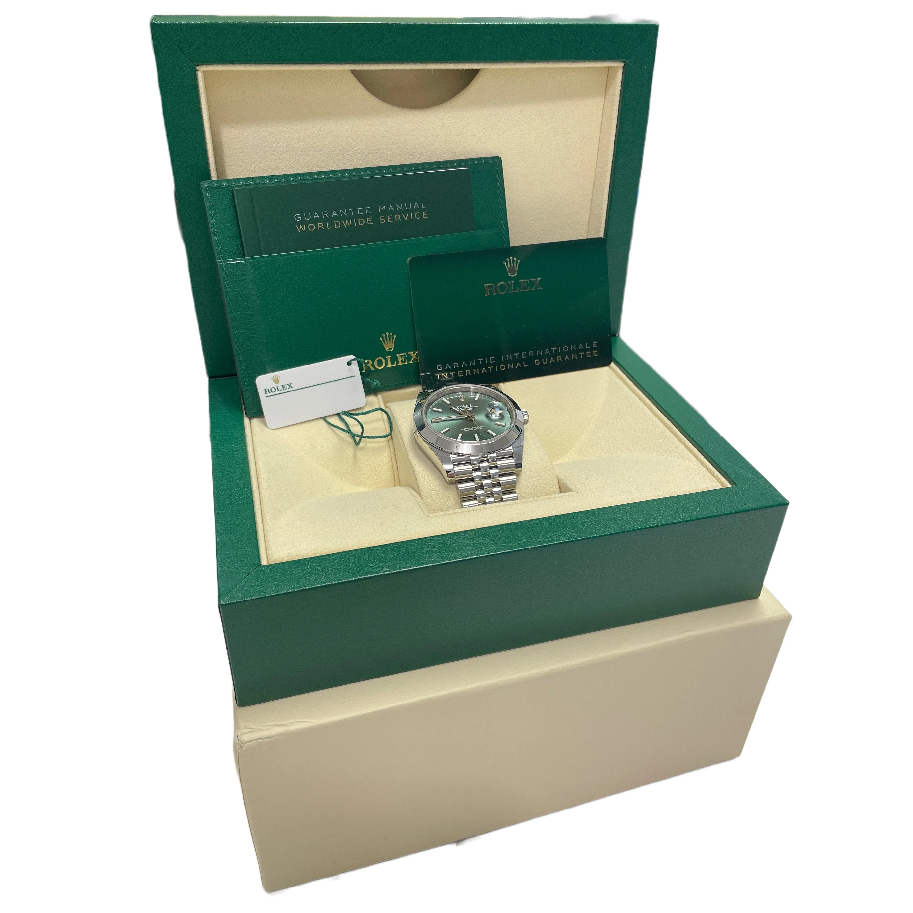 NEW STICKERED OCT 2023 Rolex DateJust 41 MINT GREEN JUBILEE Watch 126300 B P