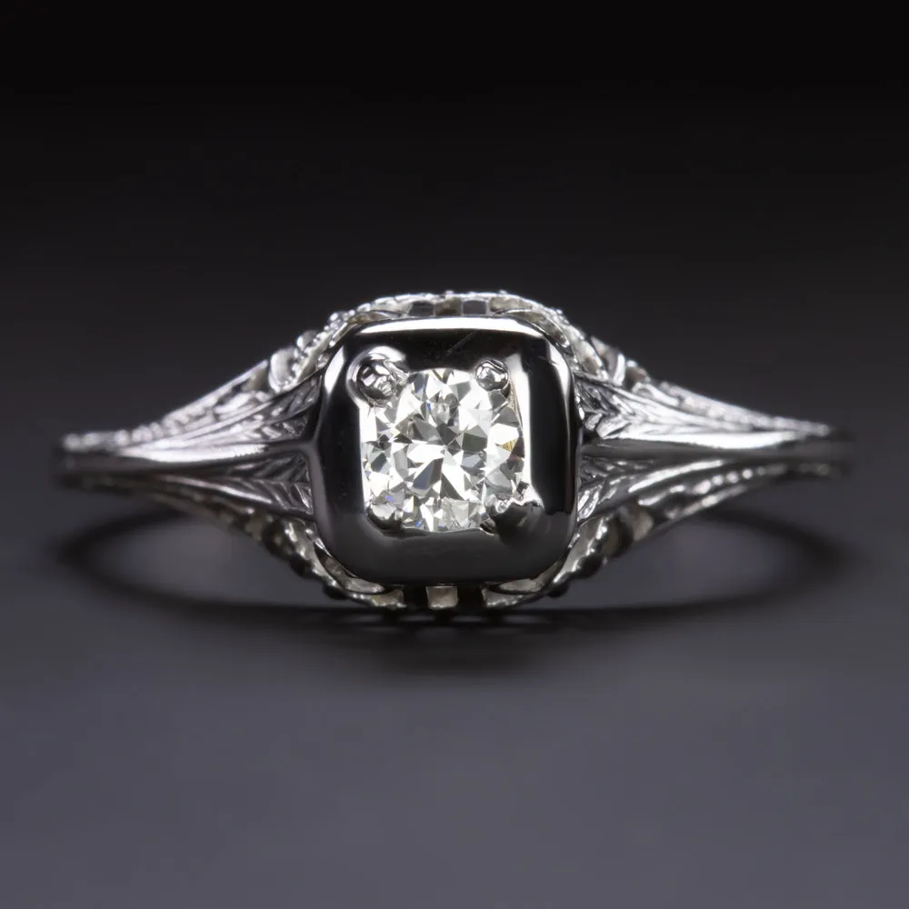 OLD EUROPEAN CUT DIAMOND VINTAGE SOLITAIRE RING 18k ENGAGEMENT ART DECO FILIGREE