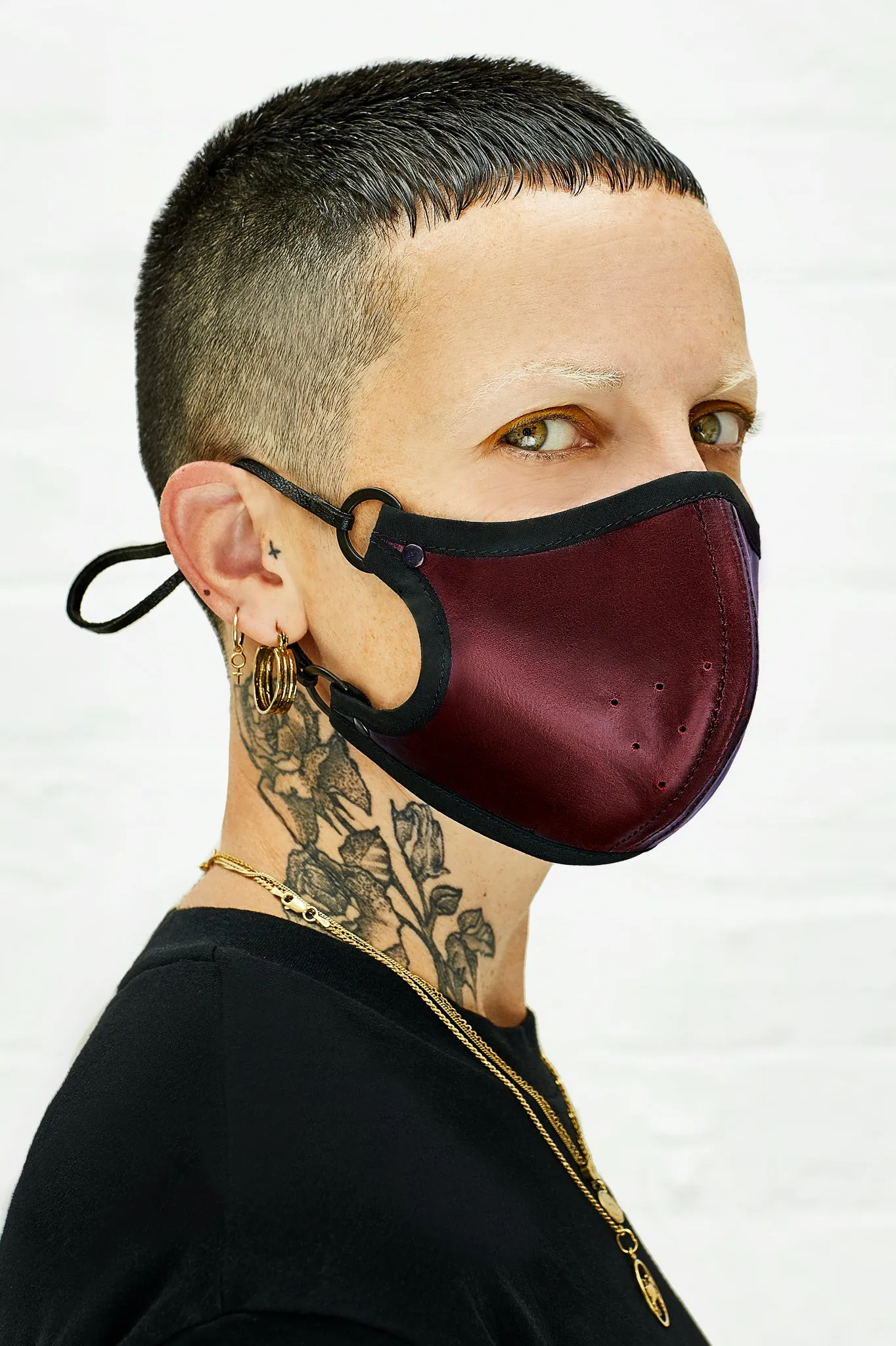 Oxblood leather face mask