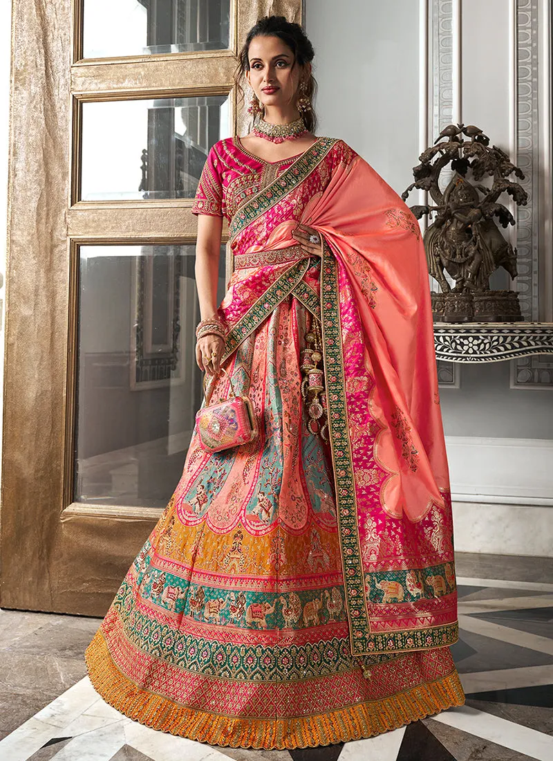 Peach Multicolored Embroidered Bridal Lehenga Choli