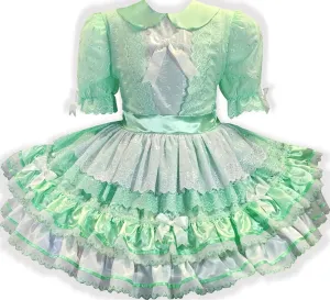 Phyllis Custom Fit Mint Satin Eyelet Ruffles Adult Sissy Dress by Leanne's