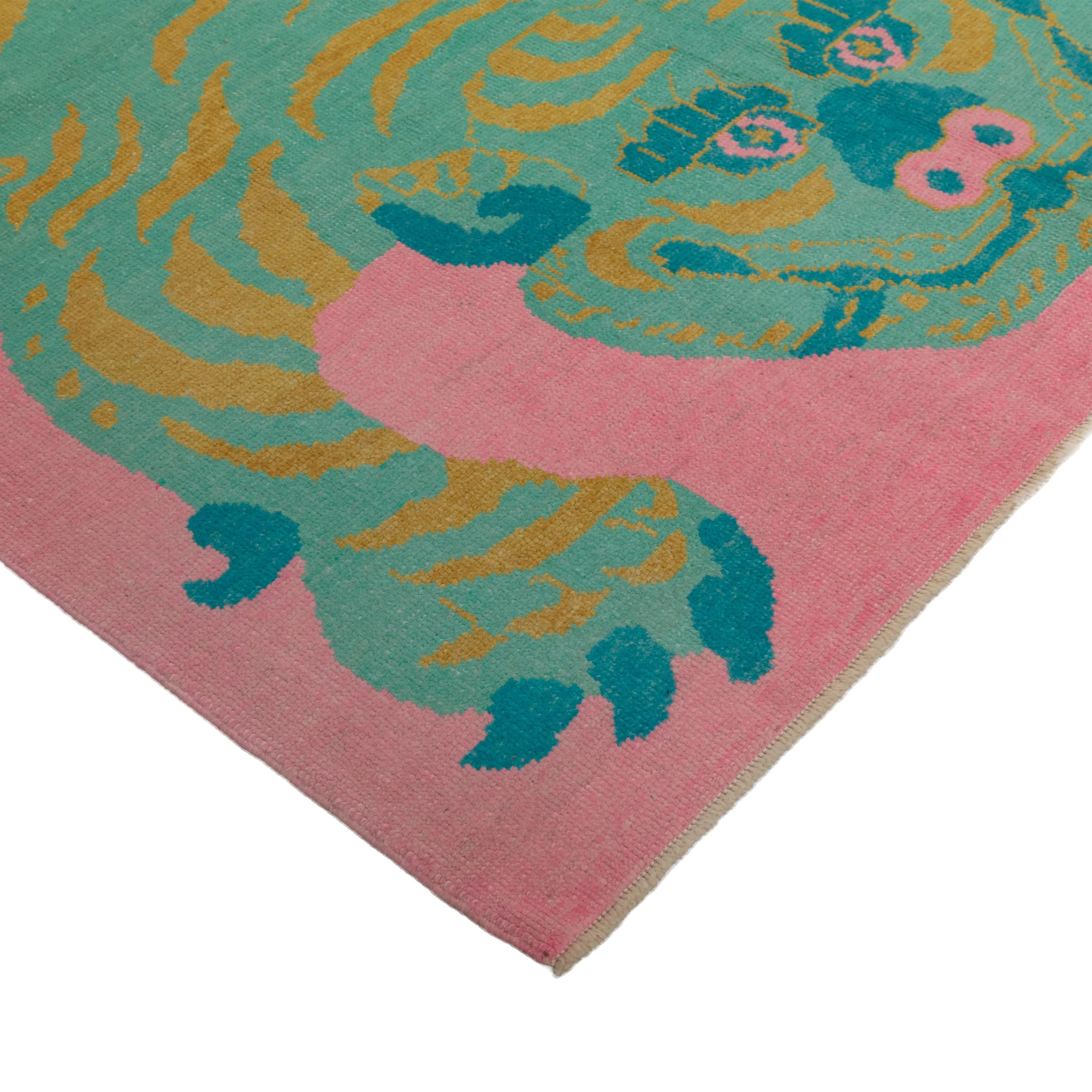 Pink Contemporary Tiger Wool Rug - 6'11" x 10'