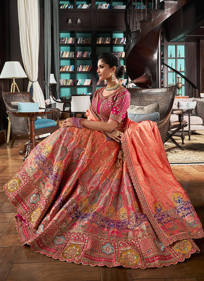 Pink Multicolored Embroidered Bridal Lehenga Choli