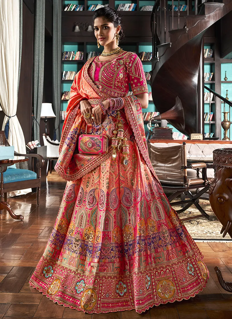 Pink Multicolored Embroidered Bridal Lehenga Choli