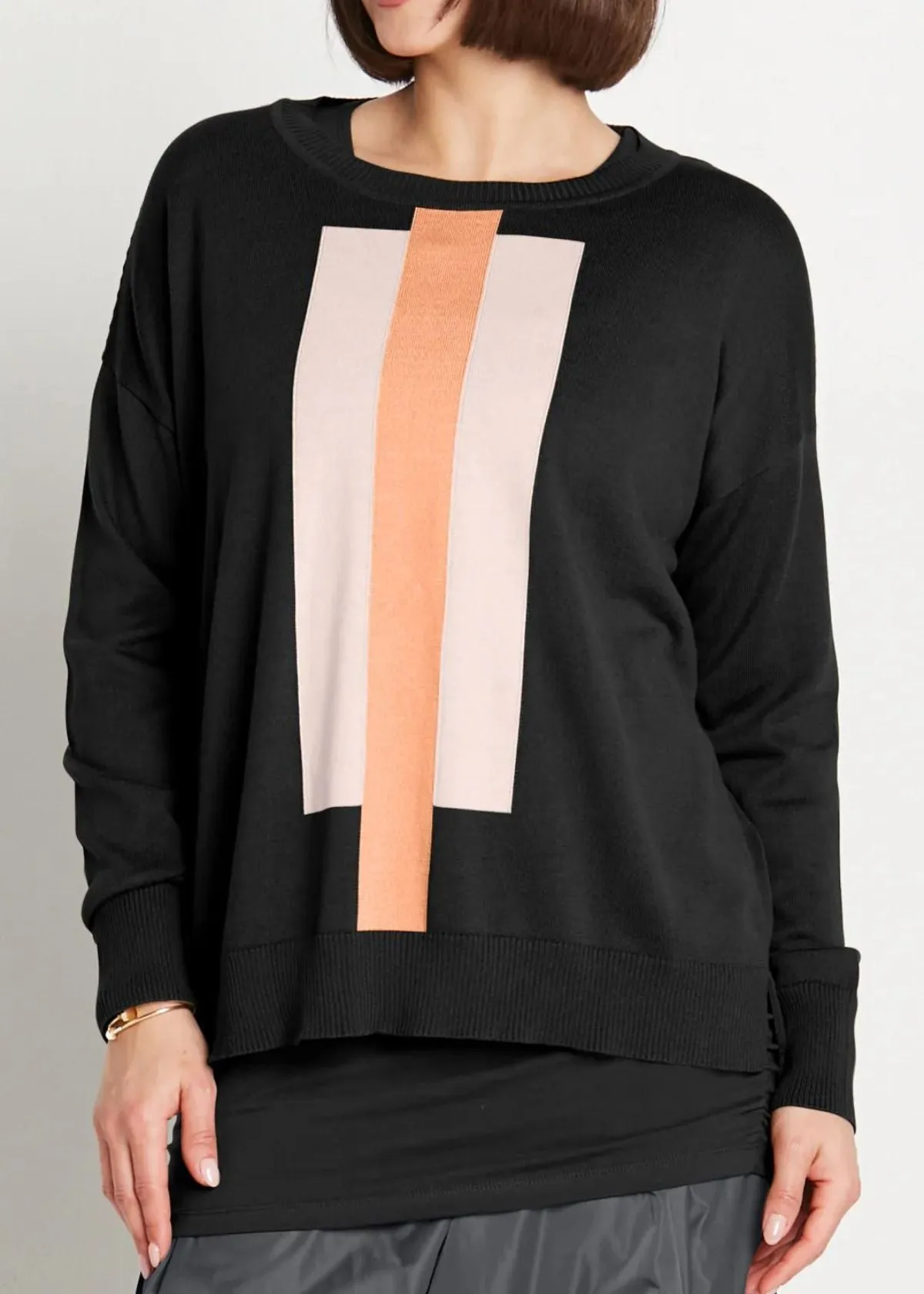 PLANET Pima Cotton Highway Sweater - Black/Creamsicle/Pink